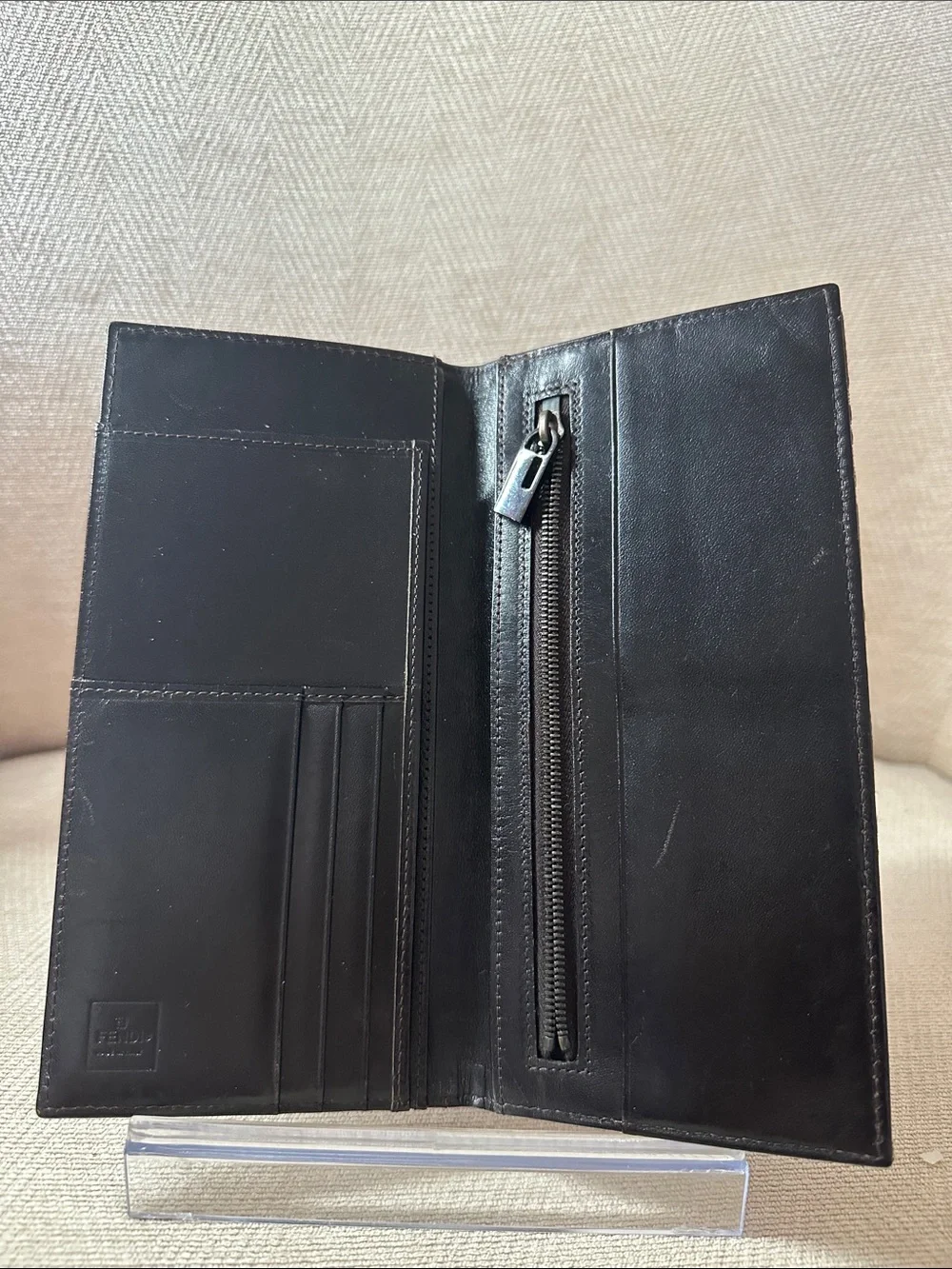 Fendi Brown Tan FF Logo Long Bifold Zucch Wallet